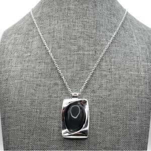 Kenneth Cole Silver-Tone Pendant Necklace with Black Acrylic Cabochon Accents